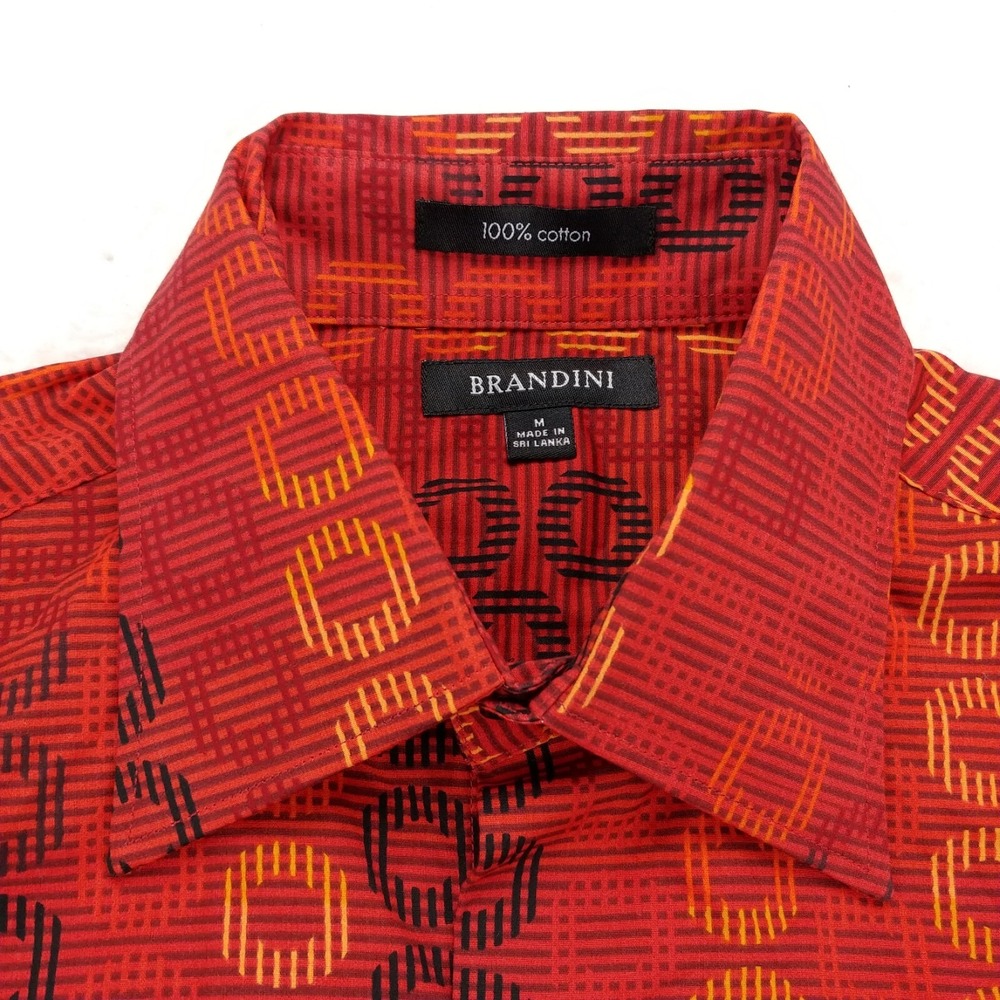 Brandini Mens Shirt Size M Red Black‎ Yellow Paisley Pattern LngSlv Button Up